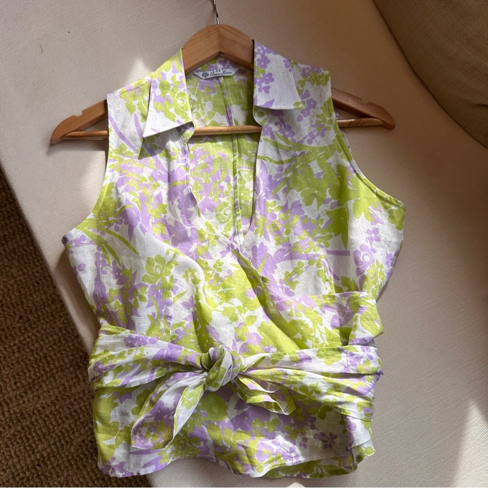 Loro Piana Purple and Green Linen Blouse - Picture 6 of 16